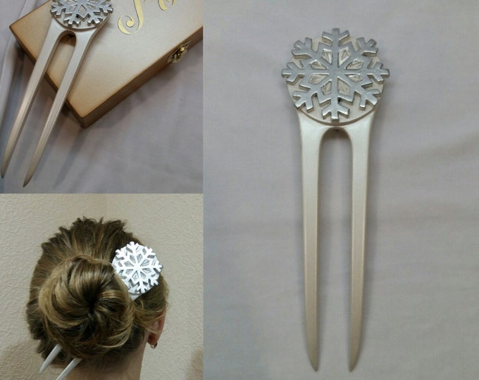 Wooden hair accessories. Hair fork. Wooden hair fork. Gift ideas. Wooden hairpins. Hairpin with 2 prong. Winter hair fork Snowflake