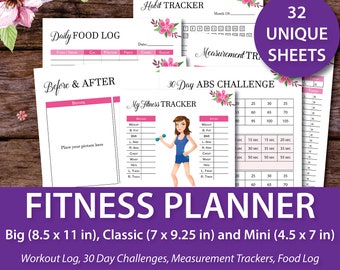 Weight Loss Planner, Happy Planner Fitness, Happy Planner Printable Pages, Fitness Journal, Workout Planner, Meal Planner, Grocery List