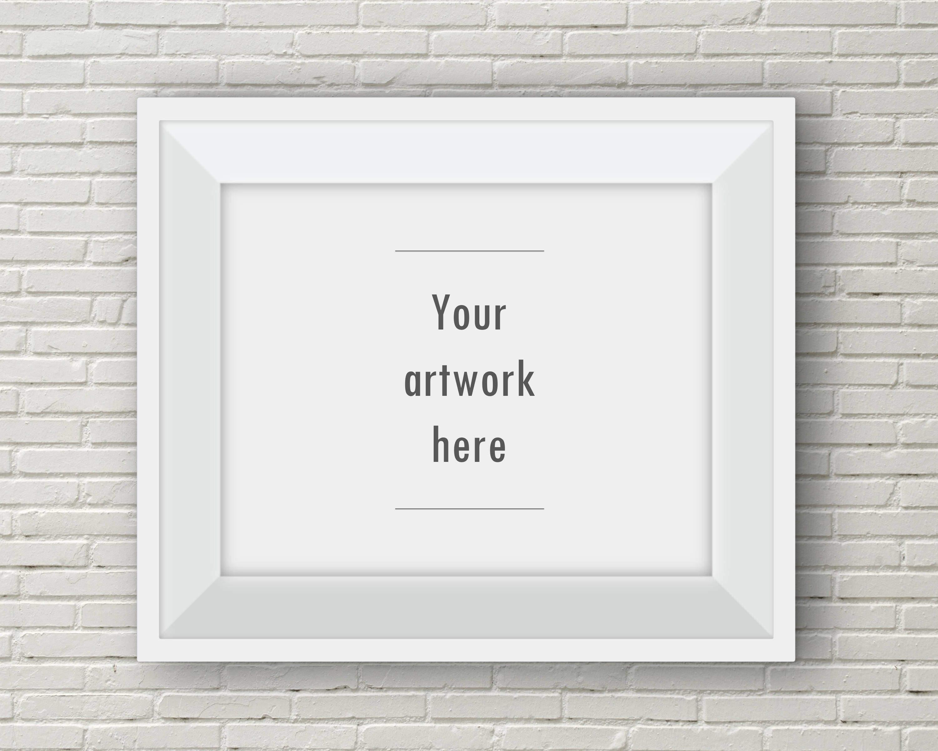 White frame mockup horizontal frame white brick background