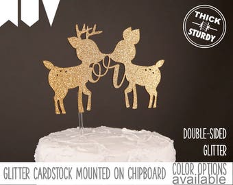 buck or doe cake topper, gender reveal cake topper, woodland gender reveal, woodland baby shower, Glitter party decorations, cursive topper
