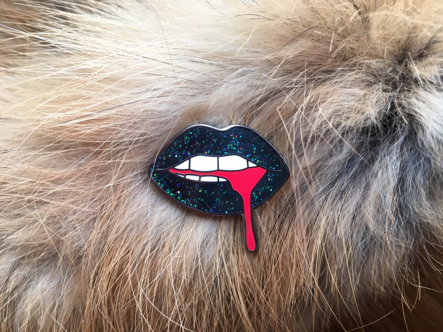 Black Glitter Lips Hard Enamel Pin Glam Pin Lip Pin Pin