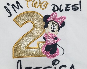 Wonderful minnie shirt/ My 2nd birthday shirt/minnie head custom shirt/pink and gold glitter shirt