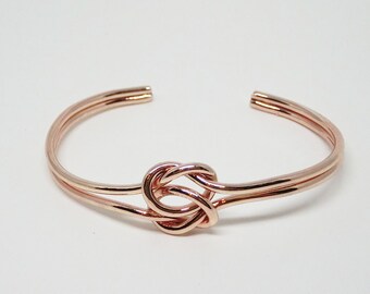Rose Gold Love Knot, Double Knot Bracelet, Bridesmaid Proposal Gift, Bridesmaid Gift, Tie the Knot Bracelet, Cuff Bracelet, Love Knot Bangle