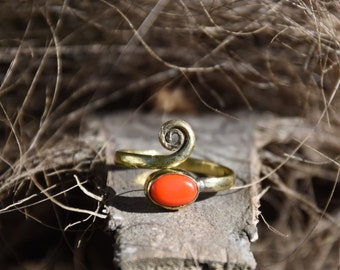 adjustable brass toe ring middle finger coral bague de pied bague d'orteil corail laiton ajustable dreadlocks