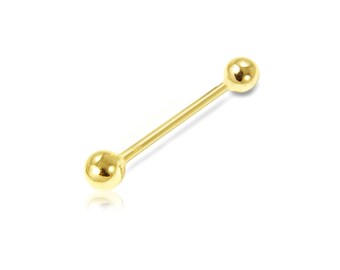 14K Solid Yellow Gold Ball Barbell Bar Tongue Ring 14g - Nipple Eye Body Piercing Jewelry