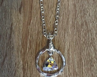 Circle & Triangle Swarovski crystal pendent necklace with chain.