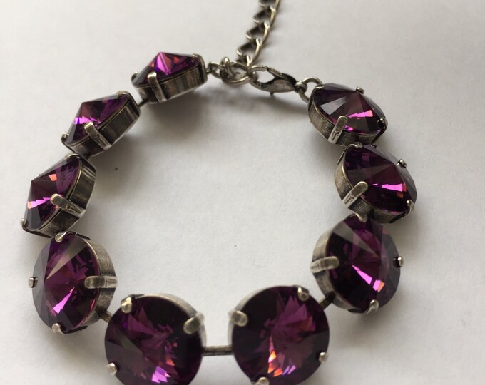 Fashion forward and glamorous amethyst purple rivoli Swarovski crystal bracelet. Perfect Valentine's gift for her.