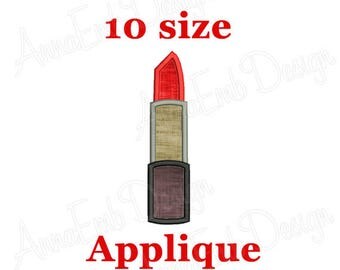 Lipstick applique embroidery design. Mini Lipstick applique design. Machine embroidery design. Mini Makeup. Cosmetic makeup design.