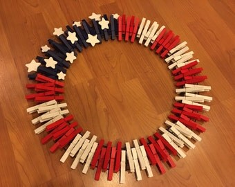 18" Red, White, and Blue Flag Clothespin Wreath