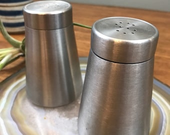 SALE!! Salt and Pepper Shakers - Mid Century Brushed Metal