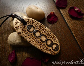 Magical necklace ~ runes and moon phases ~ wood
