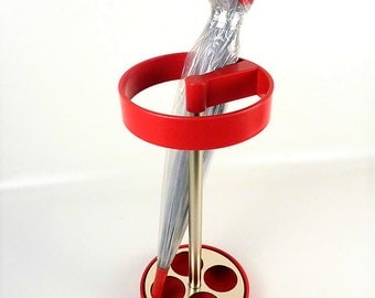 Red/umbrella stand holder/rack/German/walking stick holder/vintage umbrella stand/round/plastic/Panton/70s