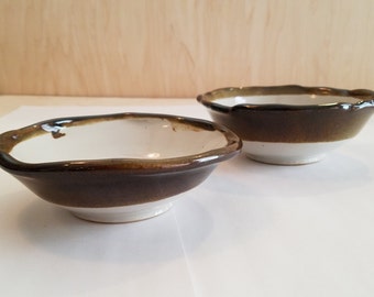 Vintage Stoneware Pottery Earth Tone Soup Bowls - Set of Two