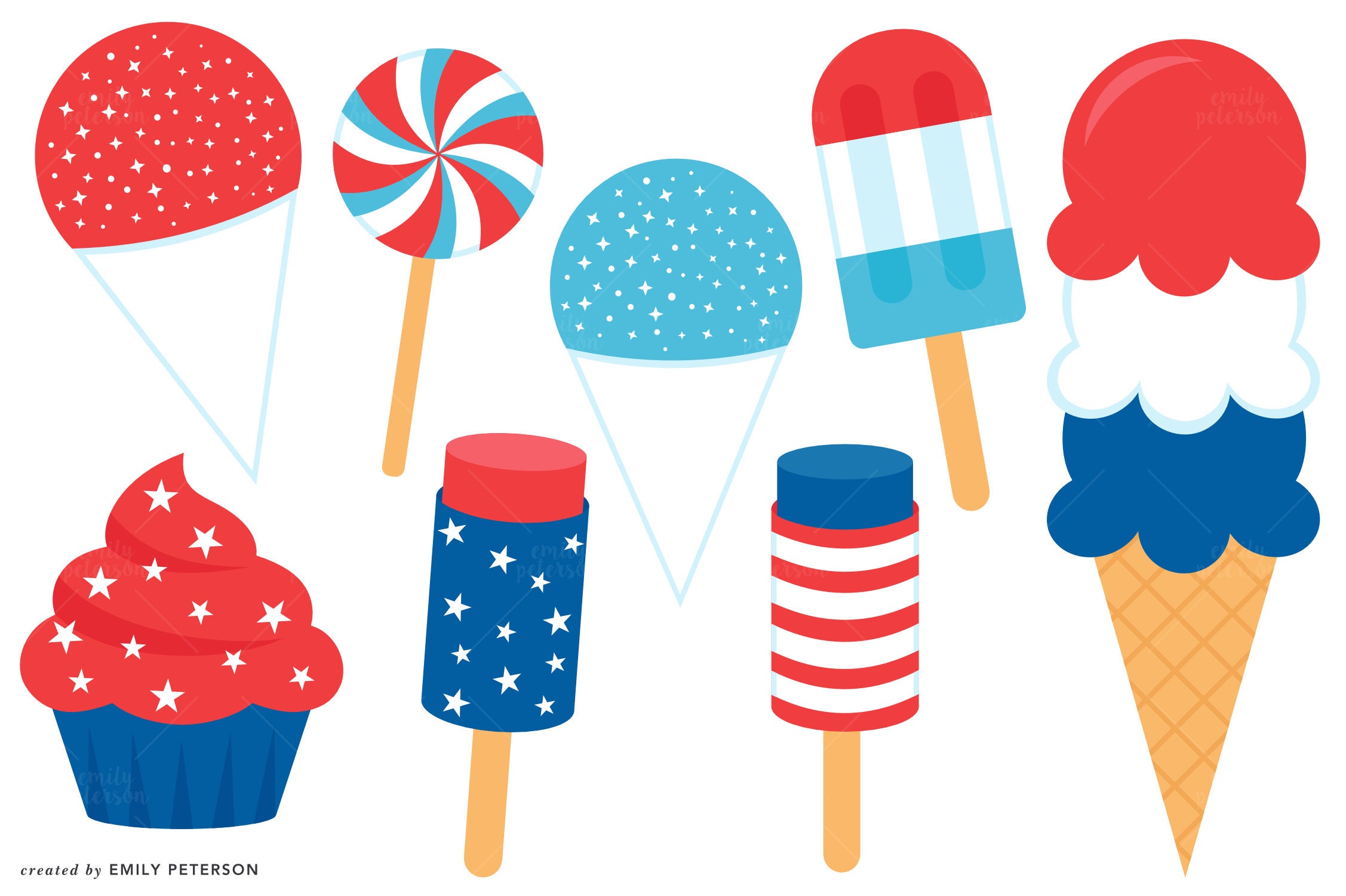 July 4th Summer Ice Cream Cupcake Cute Clipart Clip Art