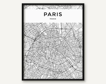 Paris Map Print, Paris Print, Paris Wall Art, Paris Poster, Black and White Map of Paris, Paris City Map, Paris Printable, France Print