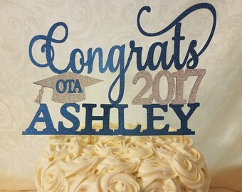 Graduation Cake Topper, Personalized Congrats Glitter Cake Topper, Graduation Party Decoration, 2017 Graduation, Degree Cake Topper