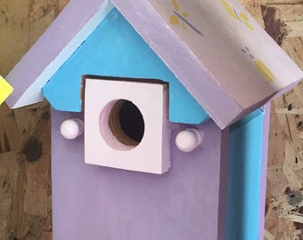 Items similar to FUNKY Purple Pink Green Hand Painted Birdhouse Janice ...