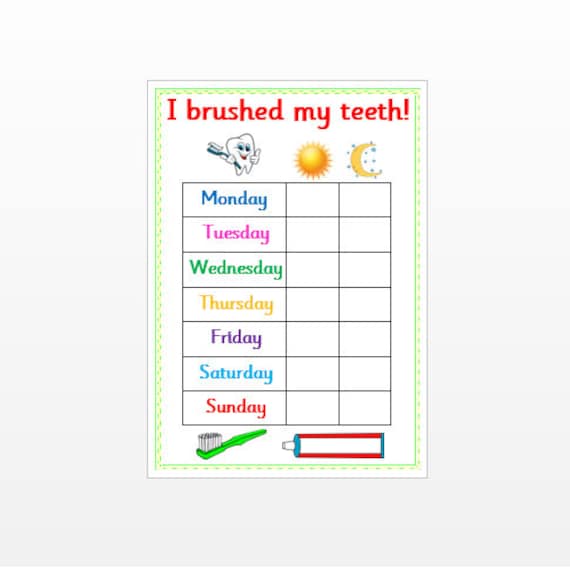 Brushing Teeth Reward Chart Reusable Laminated 160 gsm