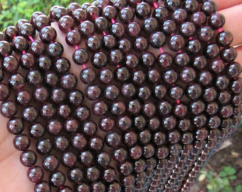 6mm garnet beads, full strand, A quality, genuine garnet, red garnet, 6mm garnet gemstone, deep red garnet, dark garnet, beads for malas