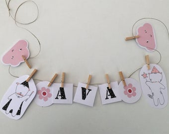 Garland for girl first name- original Choumi et Michou : prénom fille ." Guirlande " faite main, prénom- perfect for decorating a room -