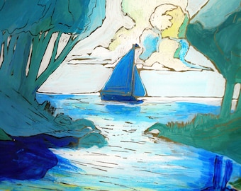 Lone Sailboat - Window Painting
