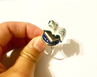 Handmade Bookish Ring | Book And Journal Adjustable Ring | Book Ring | Journal Ring | Quill and Journal Ring
