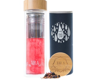 AIRA Tea Infuser Glass Bottle Tumbler – A Large Loose Leaf Tea Infuser With A Stainless Steel Strainer & Premium Glass Steeper Cup - 450ml