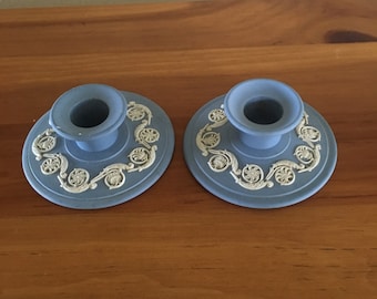Pair of Wedgewood Blue Jasperware Candlesticks