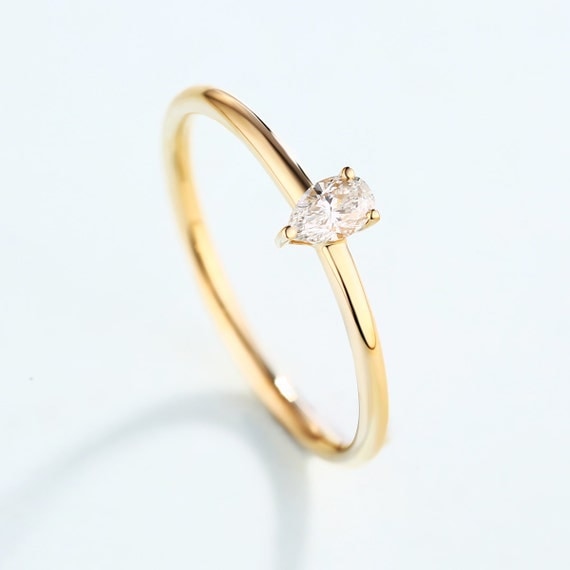 Simple Engagement Ring Pear Engagement Ring Thin Dainty Pear