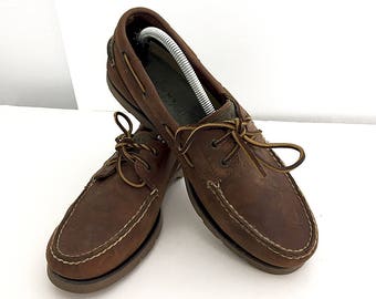 Vintage Sperry Top-Siders Brown Leather '90s Nubuck Suede Men's 10 Deck Shoes Chocolate Brown w/ Leather Laces Classic Preppy Boat Shoes