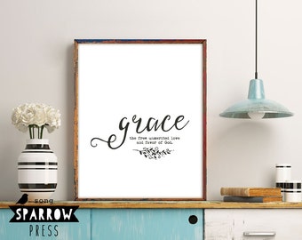 Scripture Printable Art, Scripture Wall Art, Grace Definition, Scripture Print, Typography Print, Bible Verse Art Print, Digital Download
