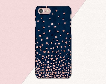 Rose Gold Confetti Navy Blue Phone Case, Abstract iPhone 6 Case, Phone case 7 6s Plus 5, Samsung Galaxy S7, S6 S5, Edge, Note, Lg G5, Moto G