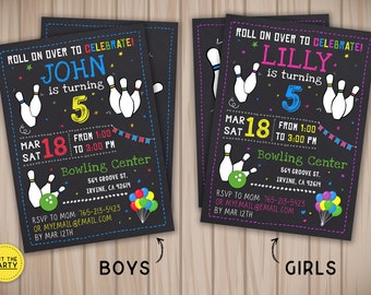 Bowling invitation, Bowling birthday invitation, Bowling chalkboard invitation, Bowling party invitation, Bowling boys and girls invitation