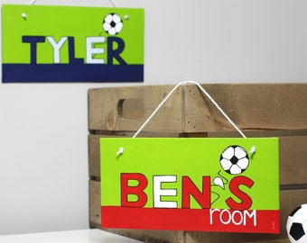 Football Team Sign, Personalised Football Club Decor Kids Room Door Plaque Gift for a Soccer Football Fan, Art Hand Painted by Liza J design