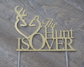 Wedding Cake Topper Browning The Hunt is Over with 6 Inch Clear Stick Ready2Ship