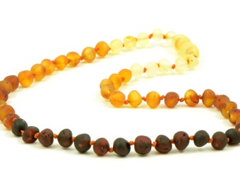 Amber Teething Necklace, Made from Unpolished Baroque Beads,Rainbow color, 28-32 cm length, Knotted for Safety, B063U