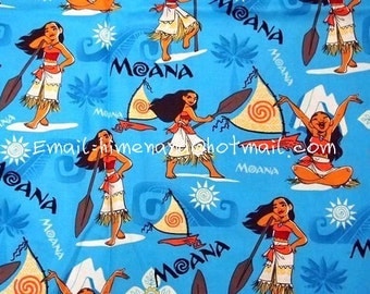 gz1603 - 1 Yard SDLP Cotton Woven Fabric - Cartoon Characters, Disney Princess, Moana Waialiki - Blue (W140)