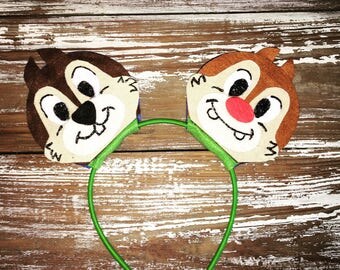 Chip n Dale Inspired Ears, Chipmunk Ears, Handpainted Ears, Mickey Inspired Ears, Disney Inspired Ears, Mouse Ears