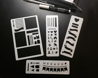Set of 4 stencils, Bullet Journal Stencil, Planner Stencil, Bullet Journal, Bullet Journal template