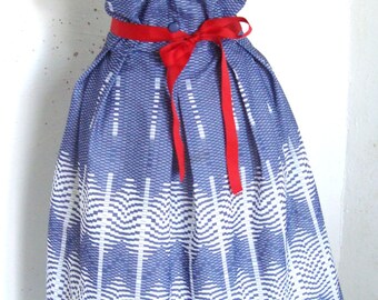 Vintage 60s does 50s Mad Men Pin UP Tea Dress blue and white chevron UK M