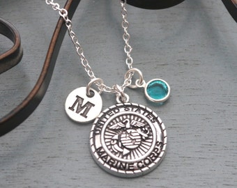 Personalized Marine Corps Necklace, Marine Corps Necklace, Silver Marine Corps Necklace, Initial Necklace, Marine Corps Mom Gifts, Custom