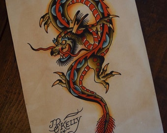new school tattoo dragon flash