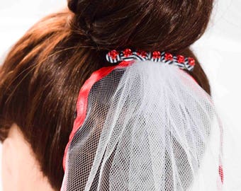 Rockabilly Stripe Red White or Black Ribbon Edged Bridal Veil