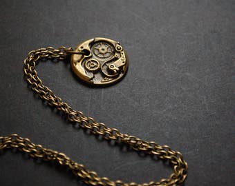 Bronze tone steampunk watch movement necklace