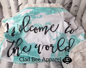 Welcome to the World Ultrasoft Baby Blanket - Aqua