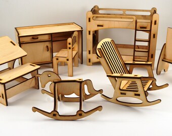 Dolls house furniture 7 el- Barbie house twins rooms - Dolls house accesories - Dolls house toddler room -Barbie house baby room Mini house