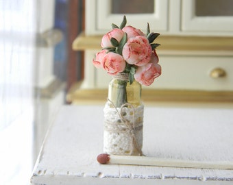 Dollhouse Flowers, Miniatures 1:12, Miniature Flowers, Dollhouse Miniature Flowers Bouquet, dollhouse décor, Peonies in Glass Jar