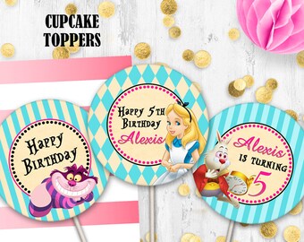 Alice in Wonderland Cupcake Toppers Birthday Cake toppers Disney Alice