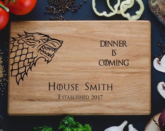 Game of Thrones Cutting Board,House Stark Dire Wolf,Dinner is coming,Custom cutting boards,Anniversary Gifts,monogram cutting board