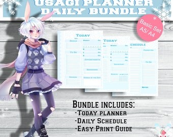 Kawaii Bunny Today Planner, Anime Daily Schedule Planner, A5 and A4 Printable Planner Inserts